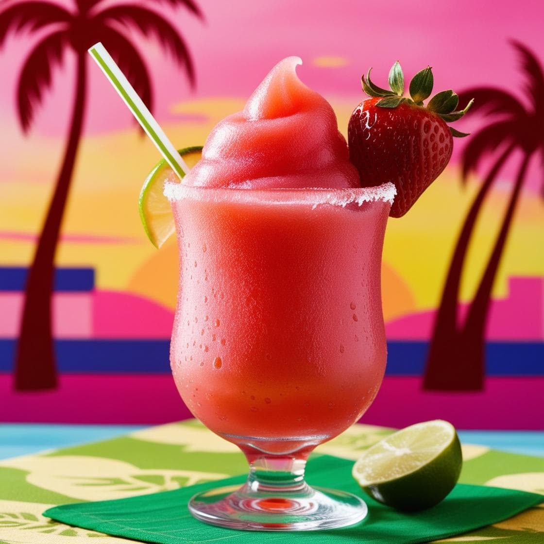 A frozen strawberry drink served at an outdoor reception